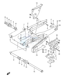 DR350 (E3) drawing REAR SWINGING ARM (MODEL R S T)