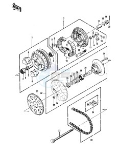 KZ 400 S PSPECIAL] (S2-S3) [SPECIAL] drawing REAR HUB_BRAKE_CHAIN -- 76-77 S2_S3- -