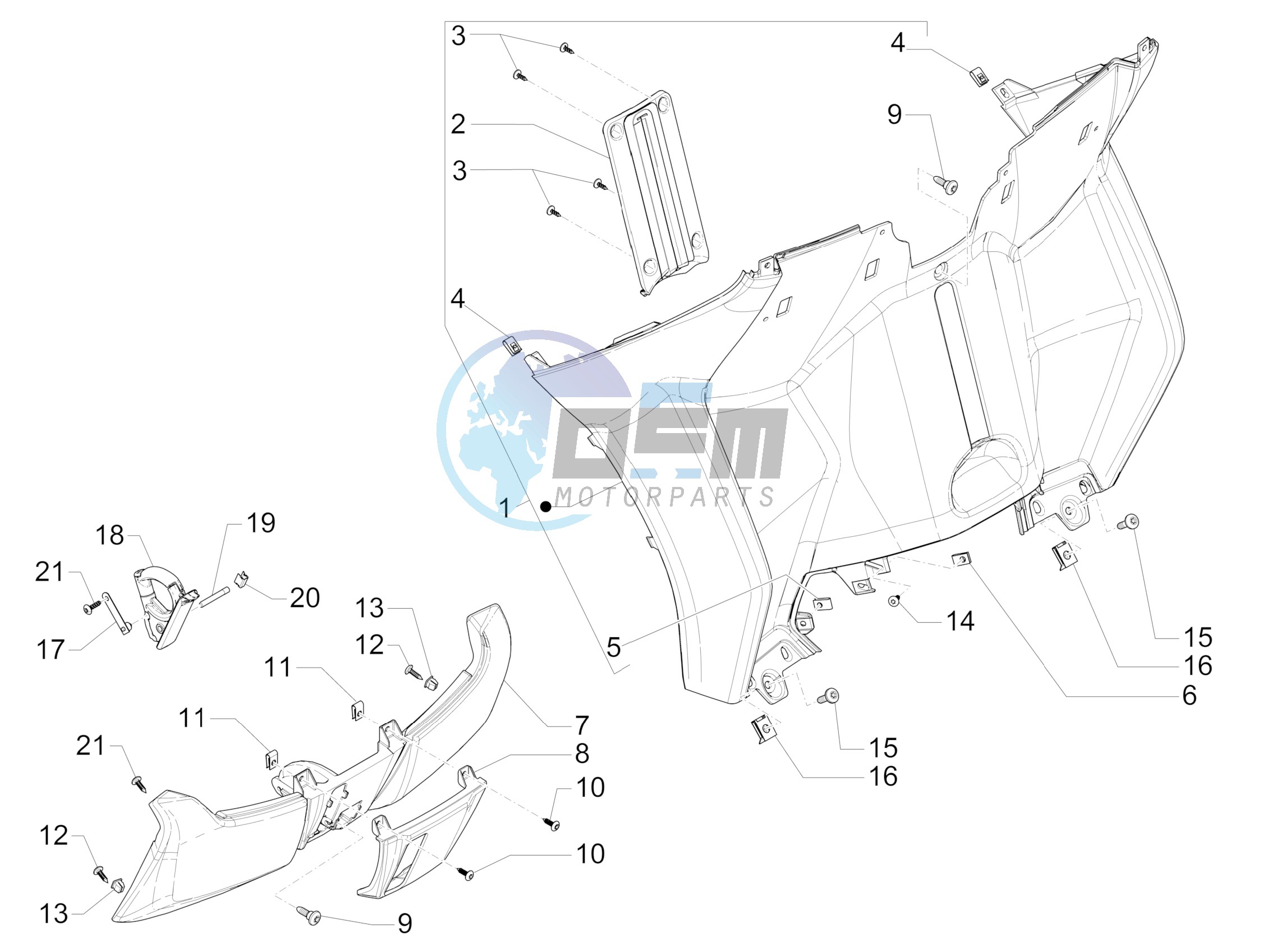 Front glove-box - Knee-guard panel