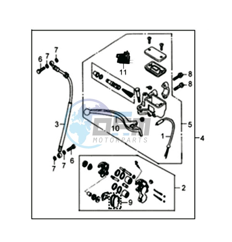 VOORBRAKE CALIPER / BRAKE LEVER /BRAKE LINES