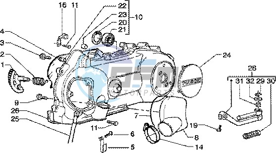 Kickstarter-crankcase cooling