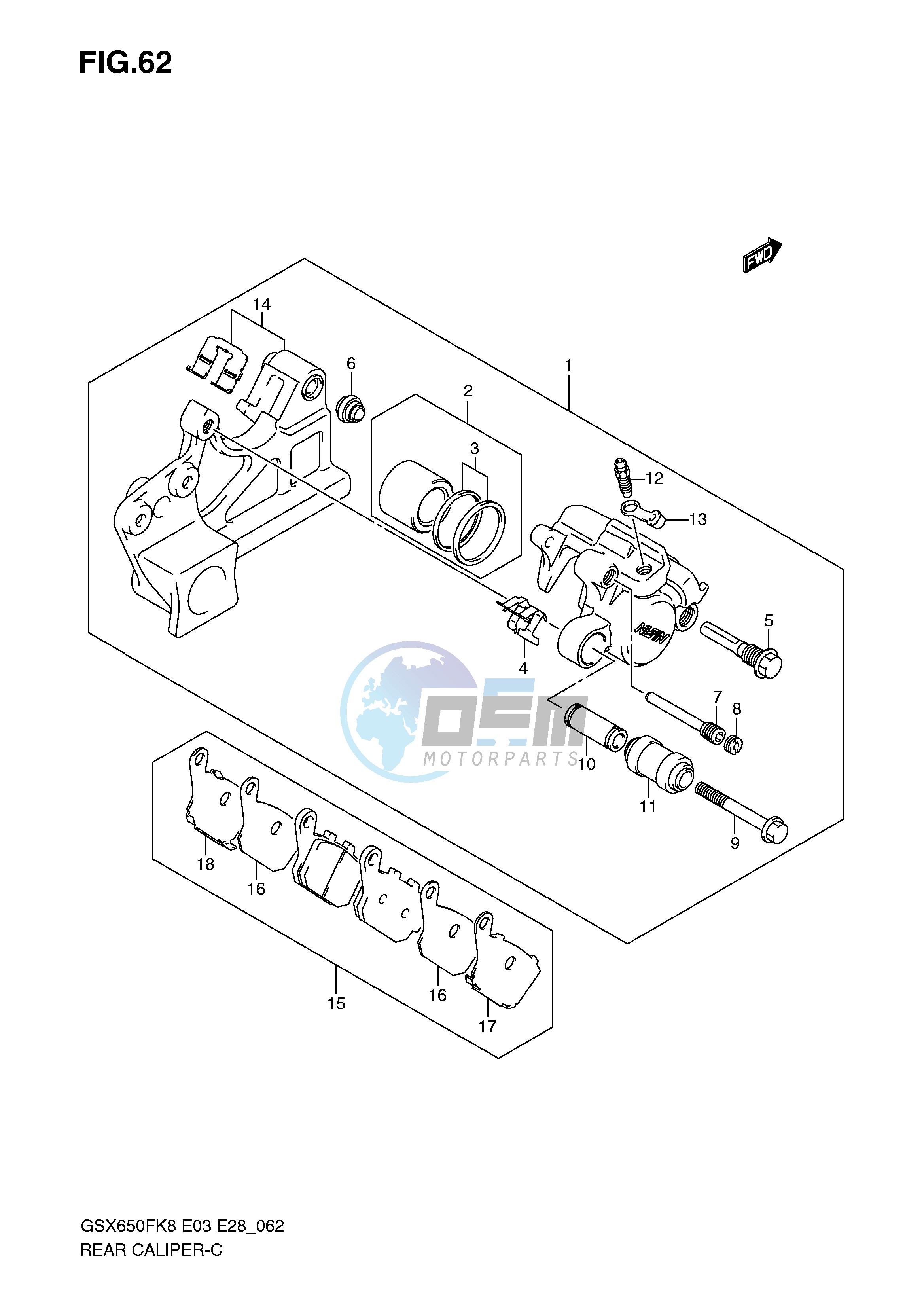 REAR CALIPER (GSX650FK8 K9 FL0)