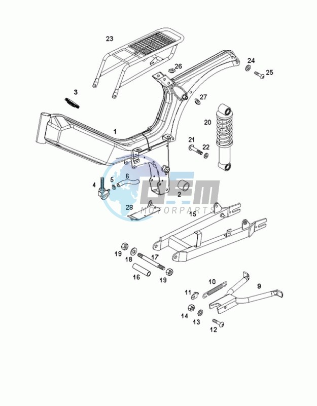 Frame-rear fork-central stand