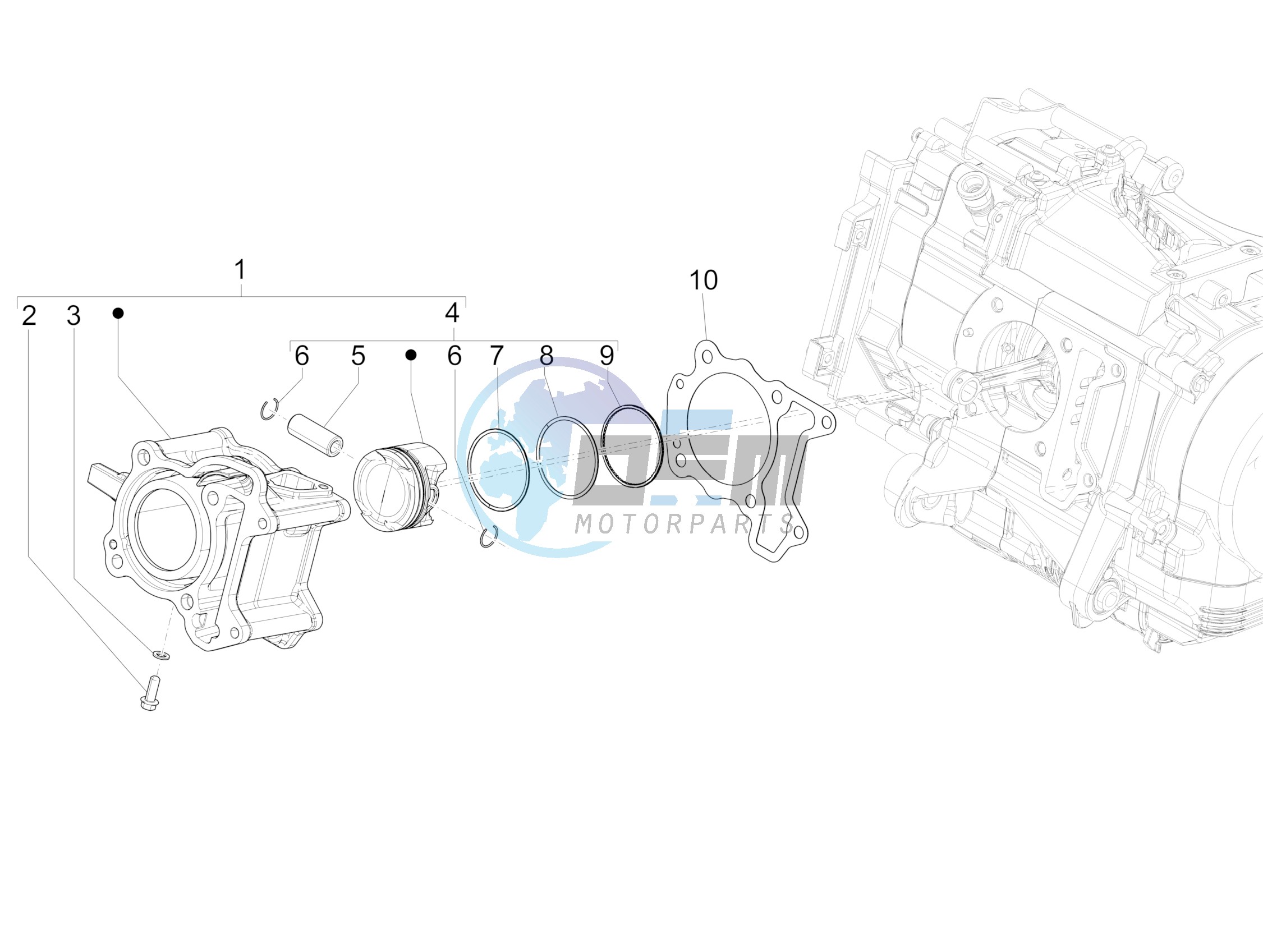 Cylinder-piston-wrist pin unit