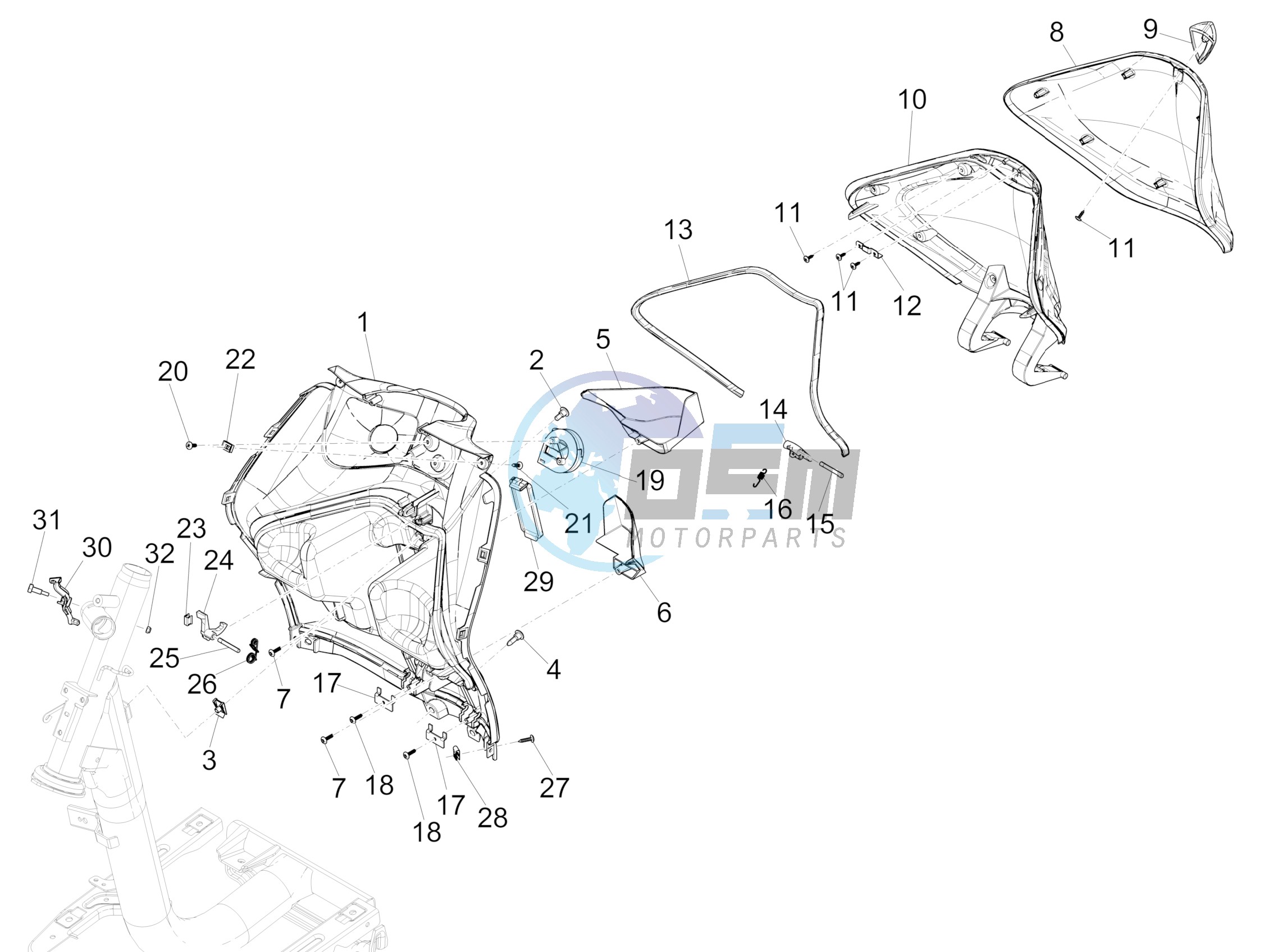 Front glove-box - Knee-guard panel