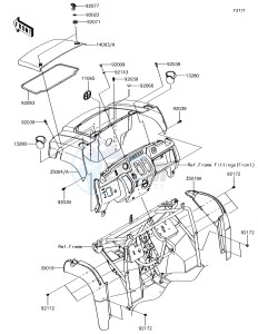 MULE SX KAF400JHF EU drawing Front Fender(s)