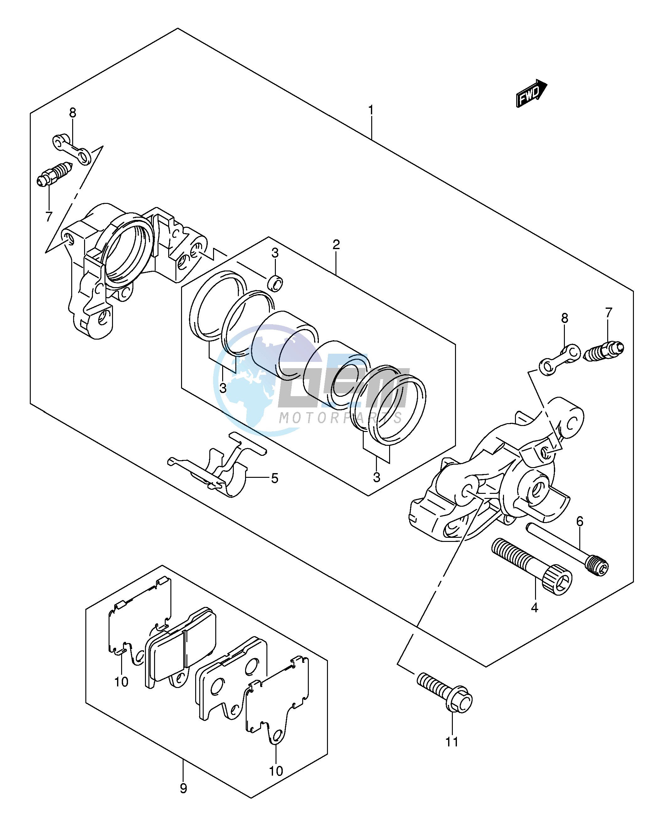 REAR CALIPER (GSF650K5 UK5 SK5 SUK5 K6 UK6 SK6 SUK6)