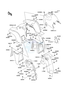 KVF360 4x4 KVF360ACF EU GB drawing Front Fender(s)