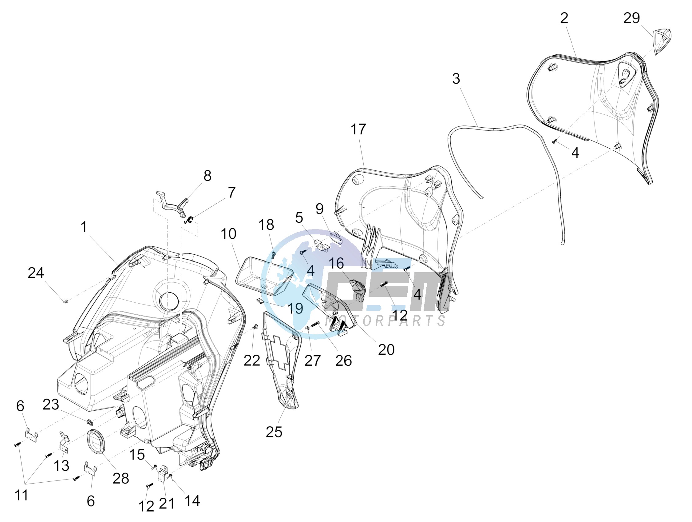 Front glove-box - Knee-guard panel