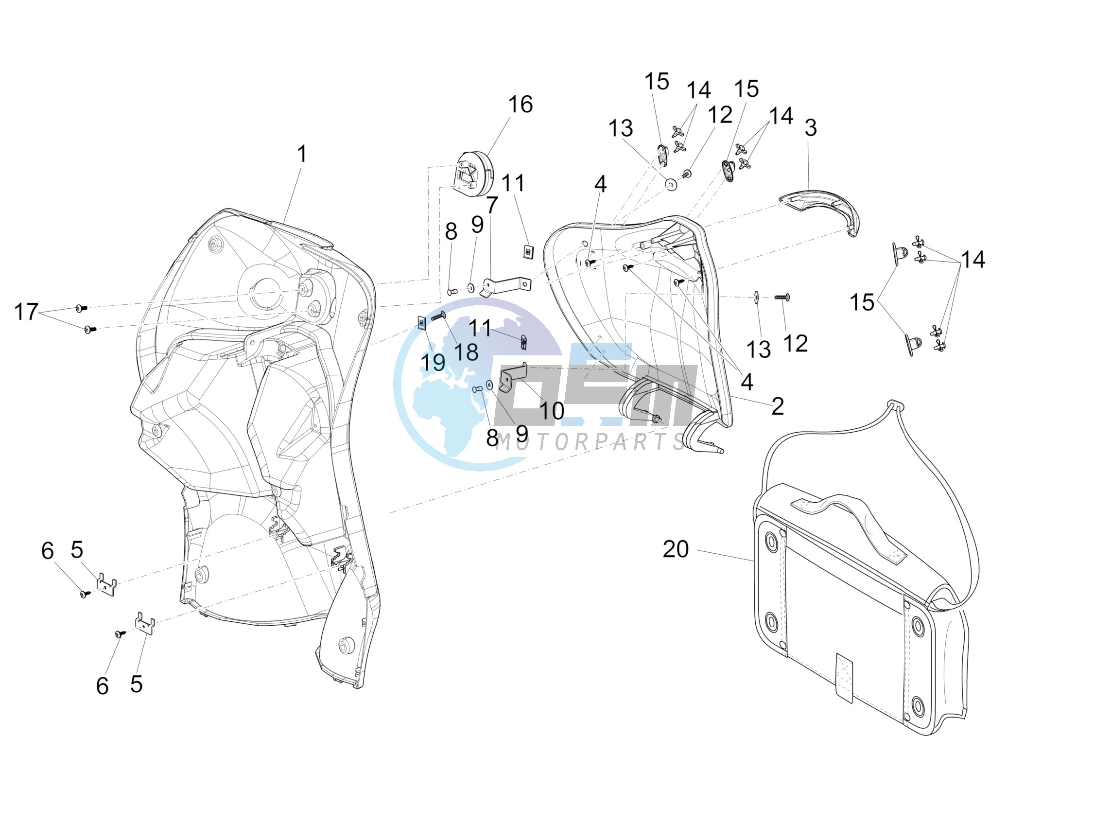 Front glove-box - Knee-guard panel