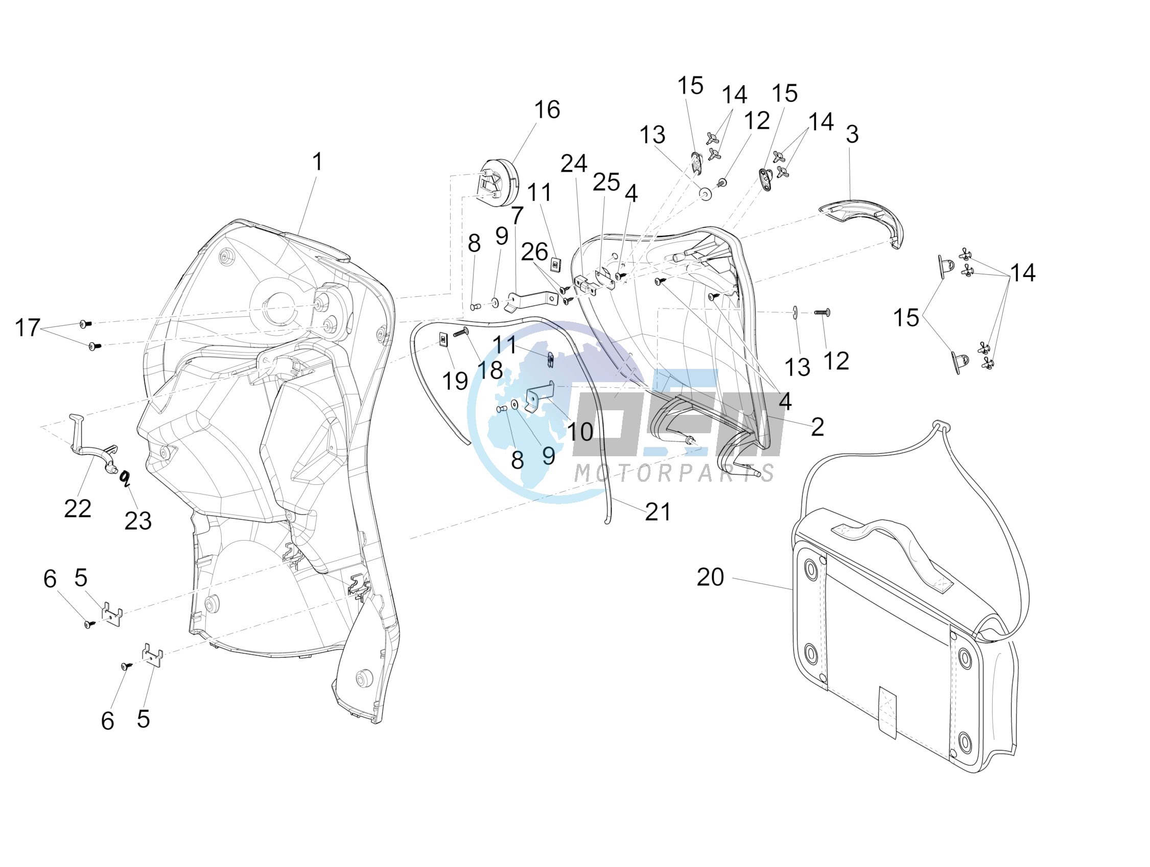 Front glove-box - Knee-guard panel