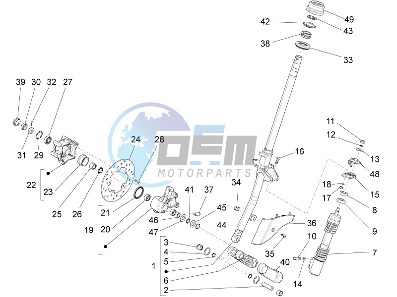 Fork - steering tube - Steering bearing unit