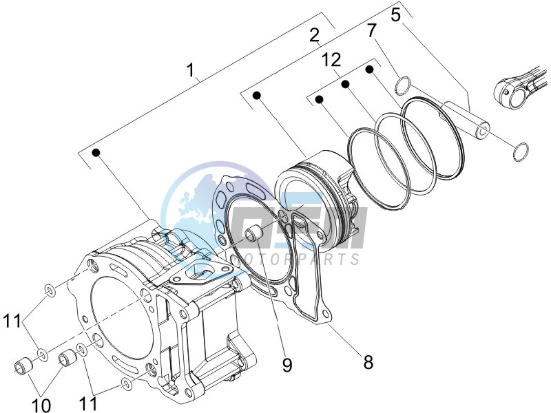 Cylinder-piston-wrist pin unit