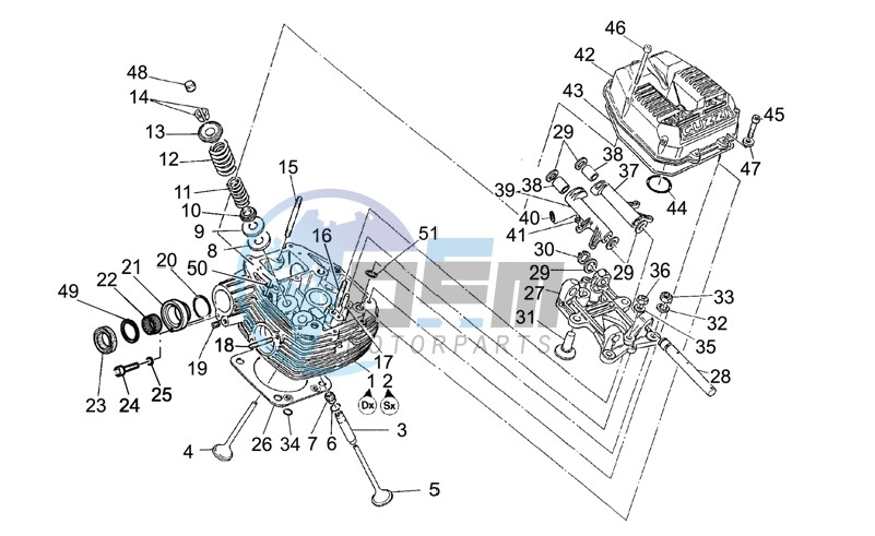 Cylinder head and valves