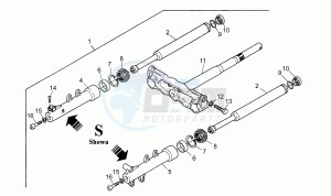 SR 50 1994-1996 Horizontal cil drawing Front fork Showa