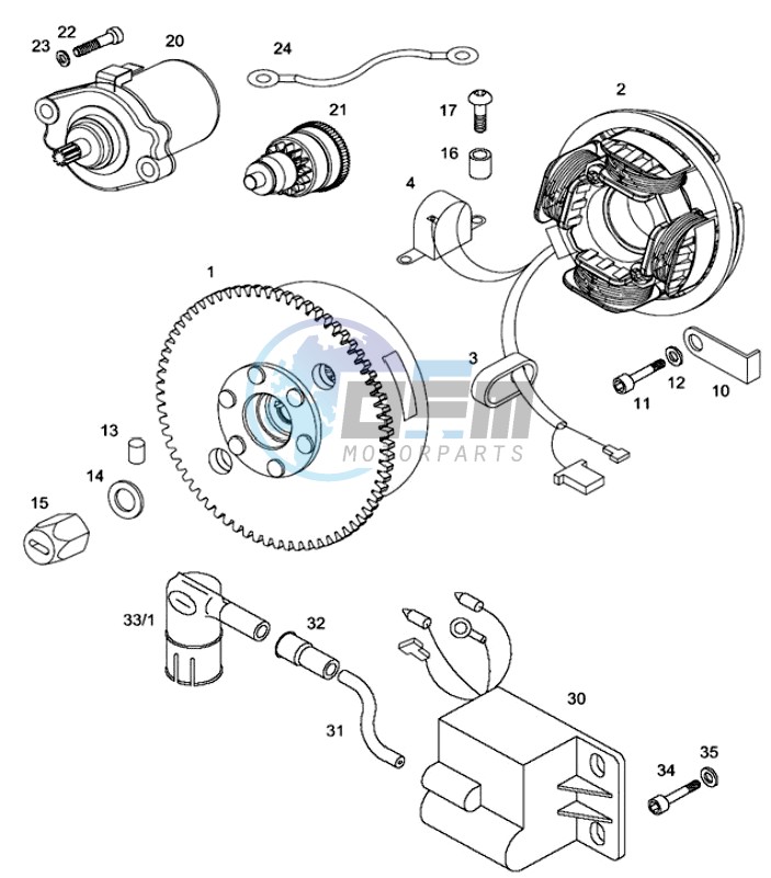 Magneto assembly-electric starter