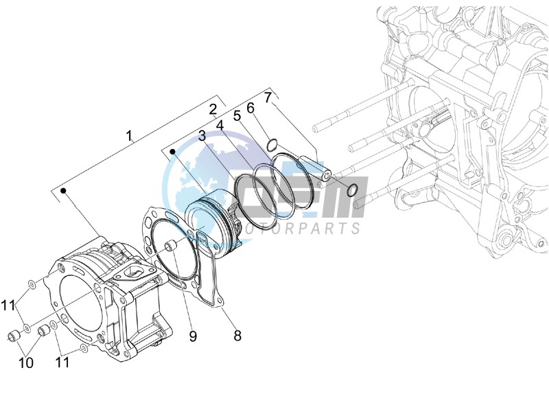 Cylinder-piston-wrist pin unit