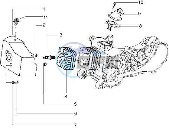 Cylinder head - Cooling hood - Inlet and induction pipe