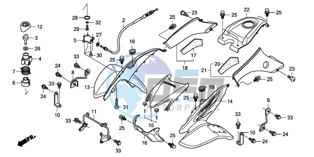 FRONT FENDER/REVERSE LEVE R (TRX400EX7)