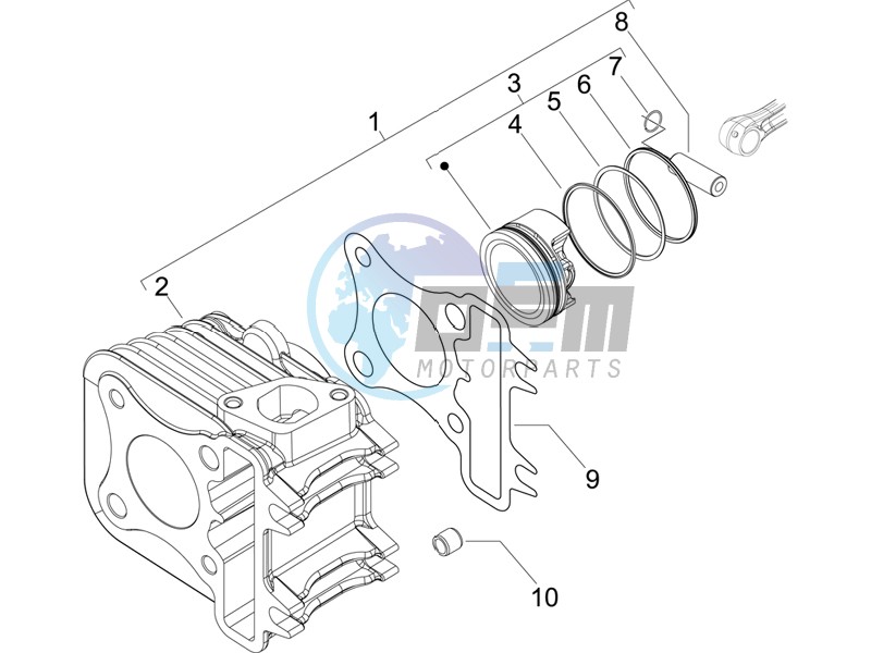 Cylinder-piston-wrist pin unit