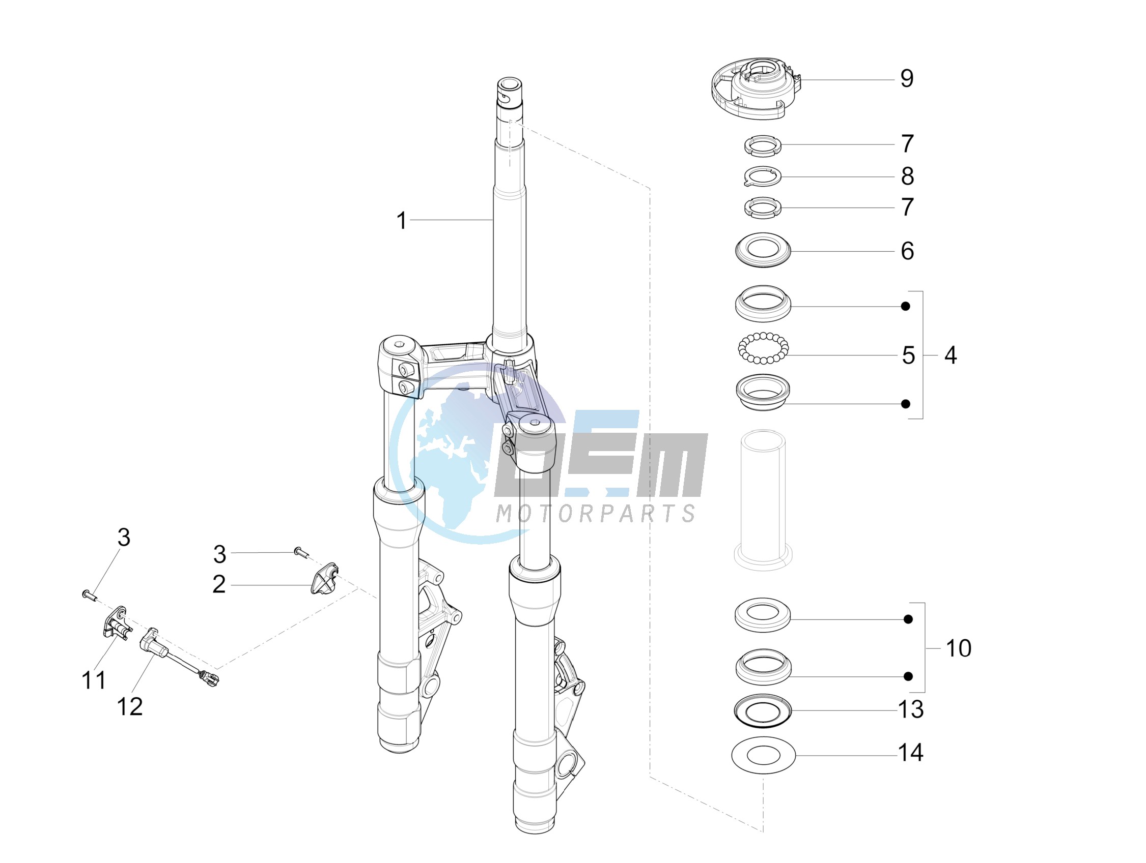 Fork steering tube - Steering bearing unit