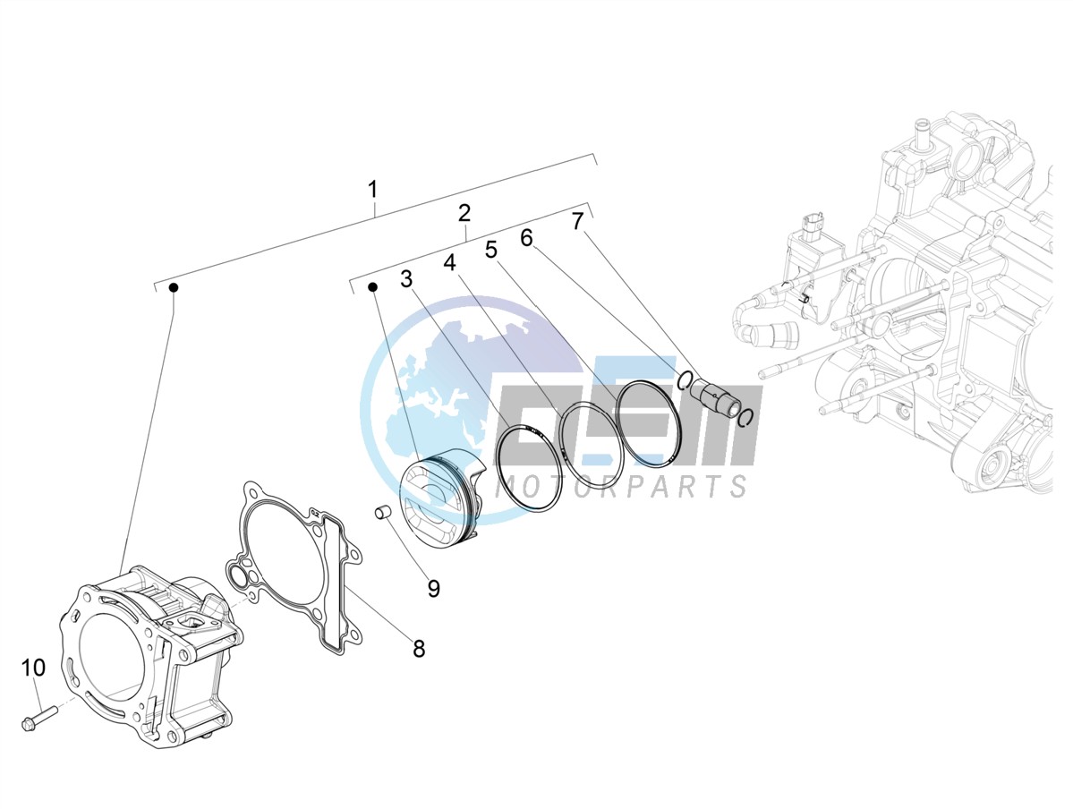 Cylinder-piston-wrist pin unit