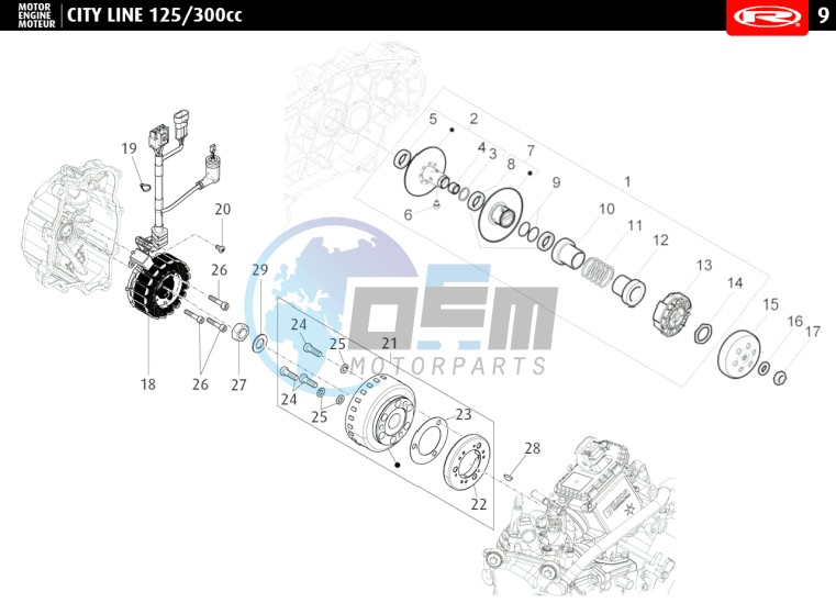 FLYWHEEL MAGNETO - CLUTCH COMPLETE  125cc