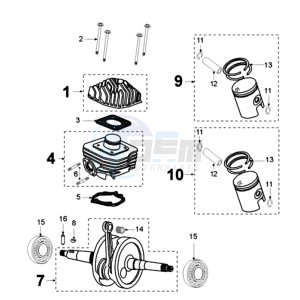 LUDIX 10 V ONE drawing CRANKSHAFT AND CYLINDER ALU