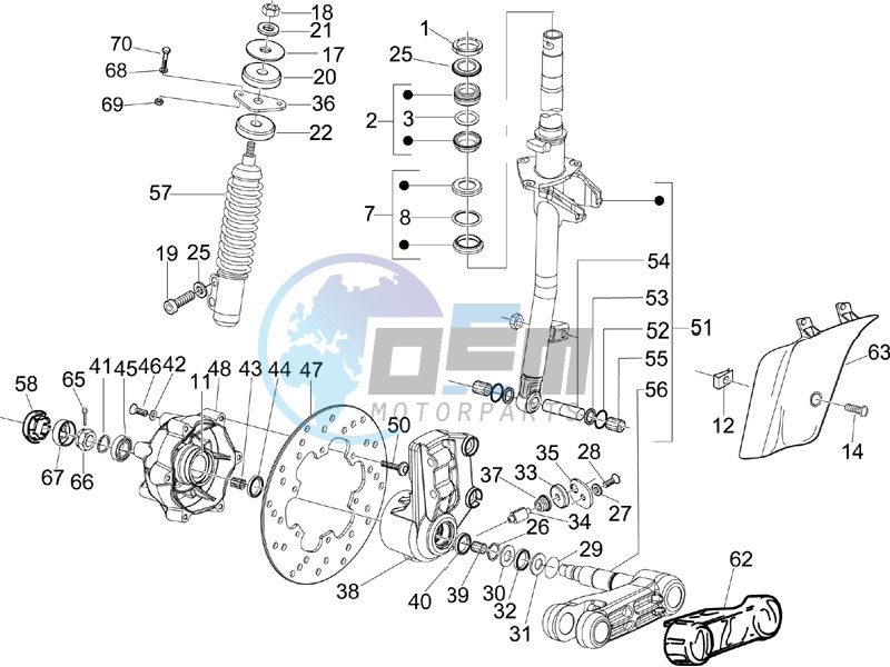 Fork - steering tube - Steering bearing unit