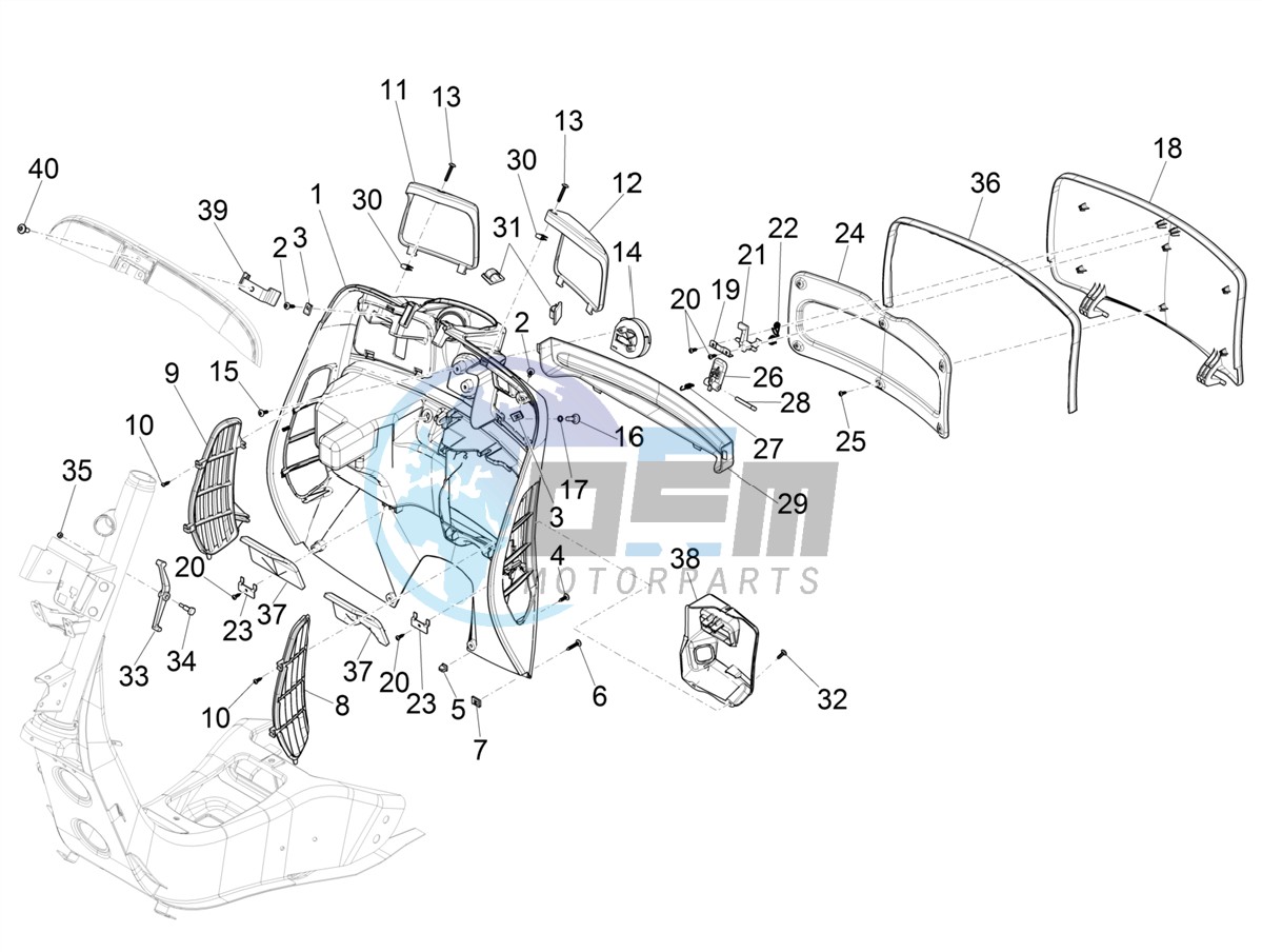 Front glove-box - Knee-guard panel