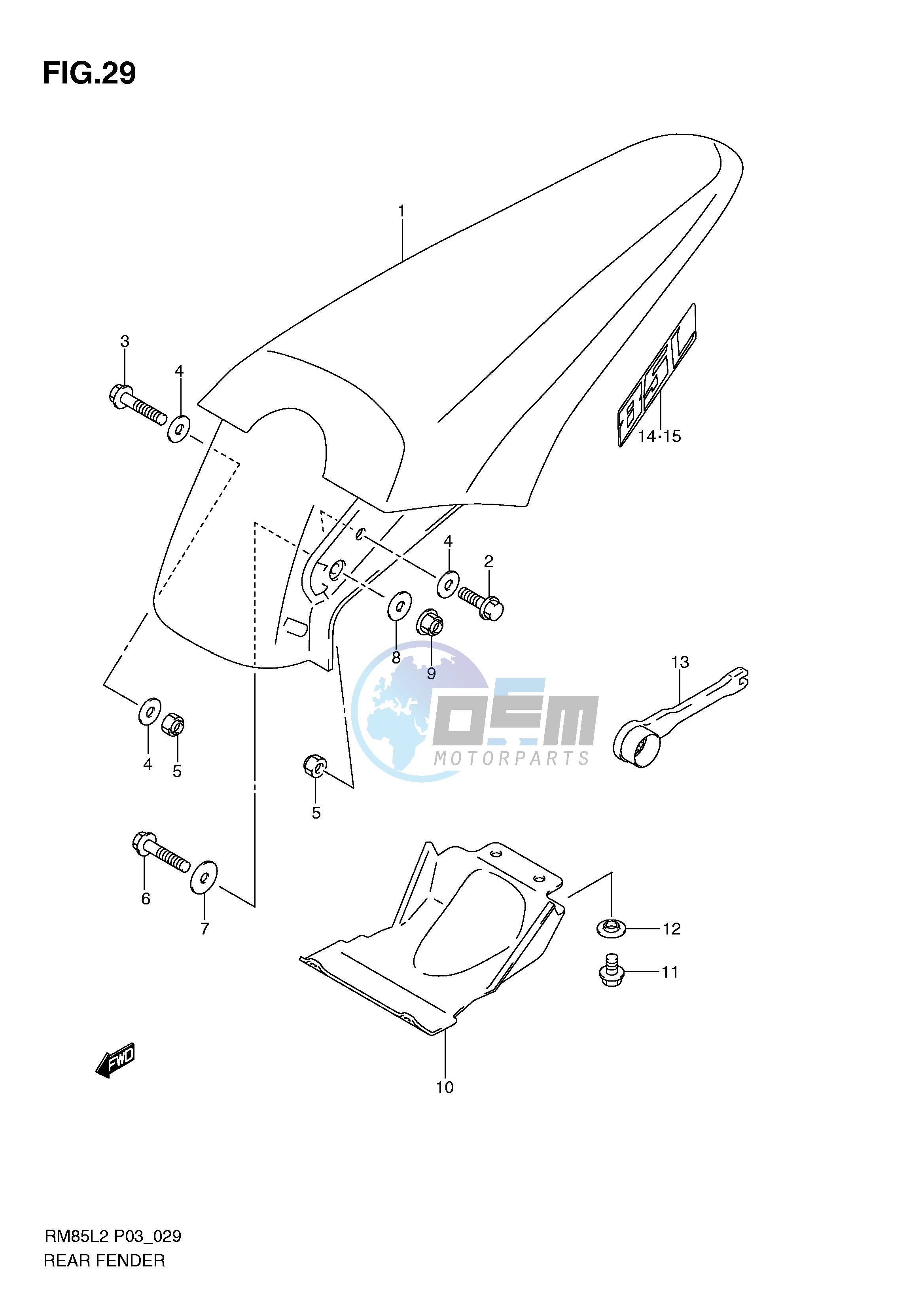 REAR FENDER (RM85LL2 P03)