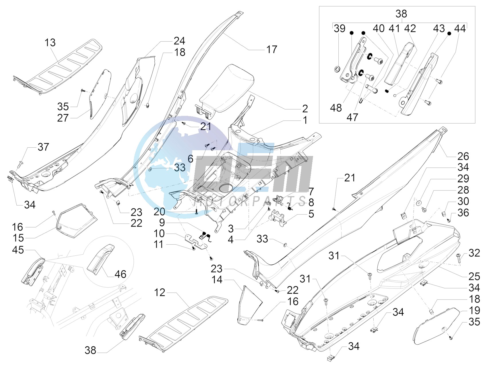 Central cover - Footrests