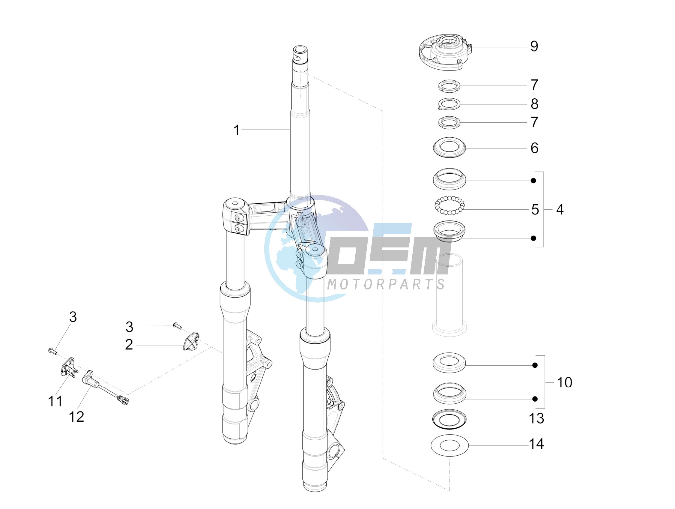 Fork/steering tube - Steering bearing unit