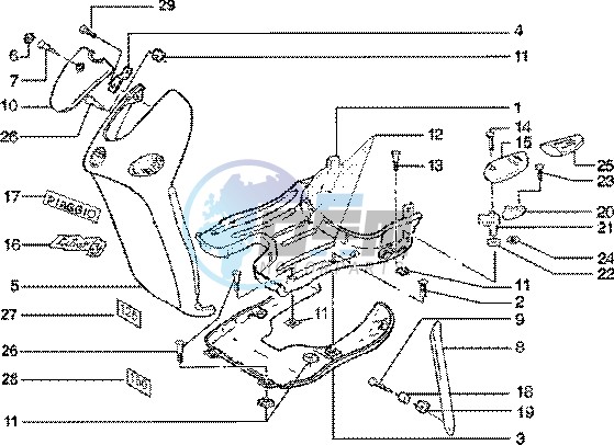 Front shield-foot board-spoiler