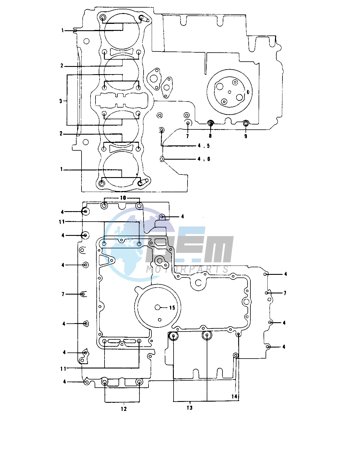 CRANKCASE BOLT & STUD PATTERN -- 77-78 B1_B2- -