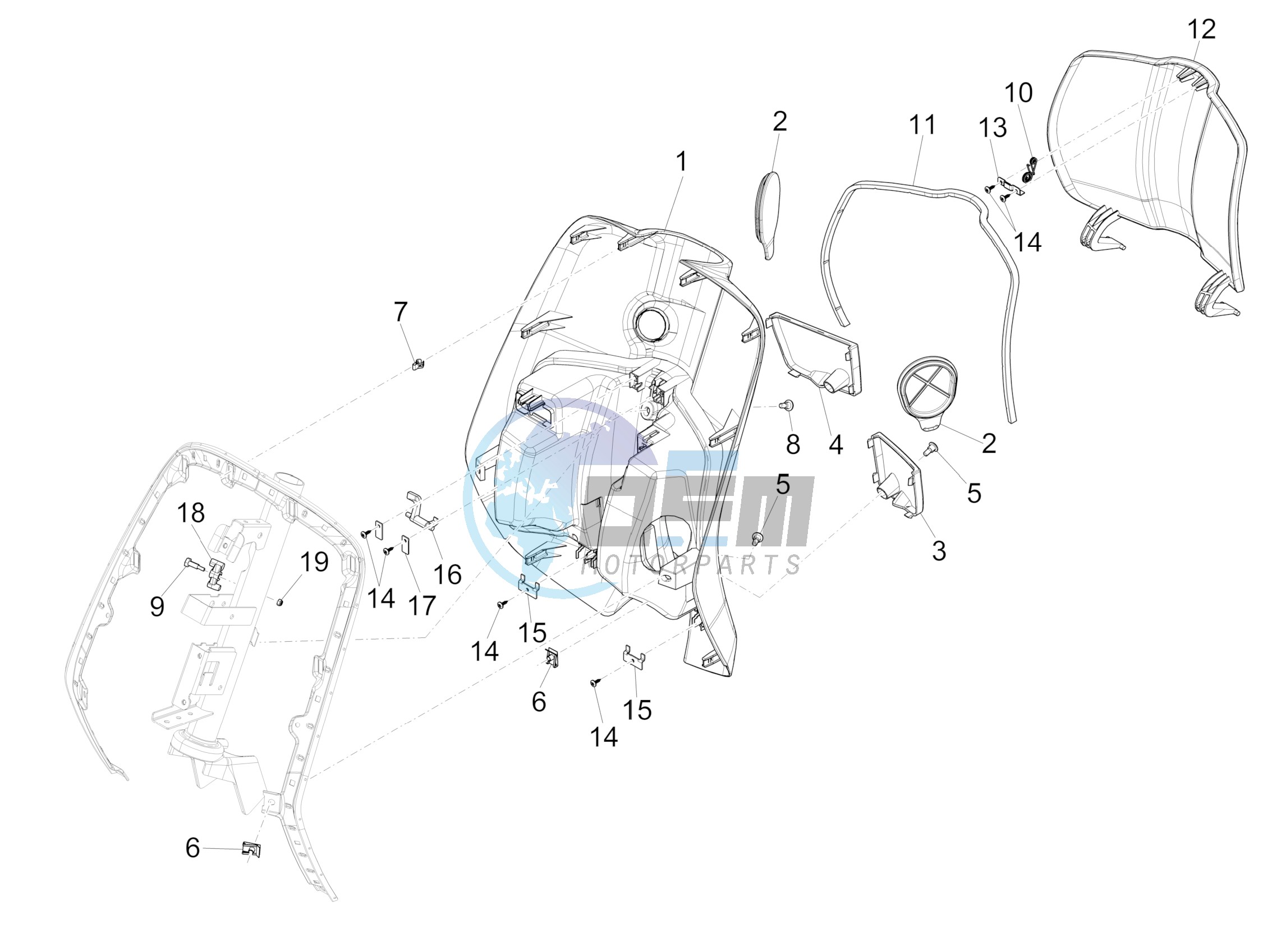 Front glove-box - Knee-guard panel