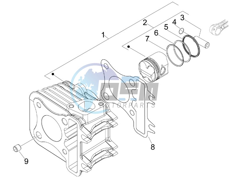 Cylinder-piston-wrist pin unit