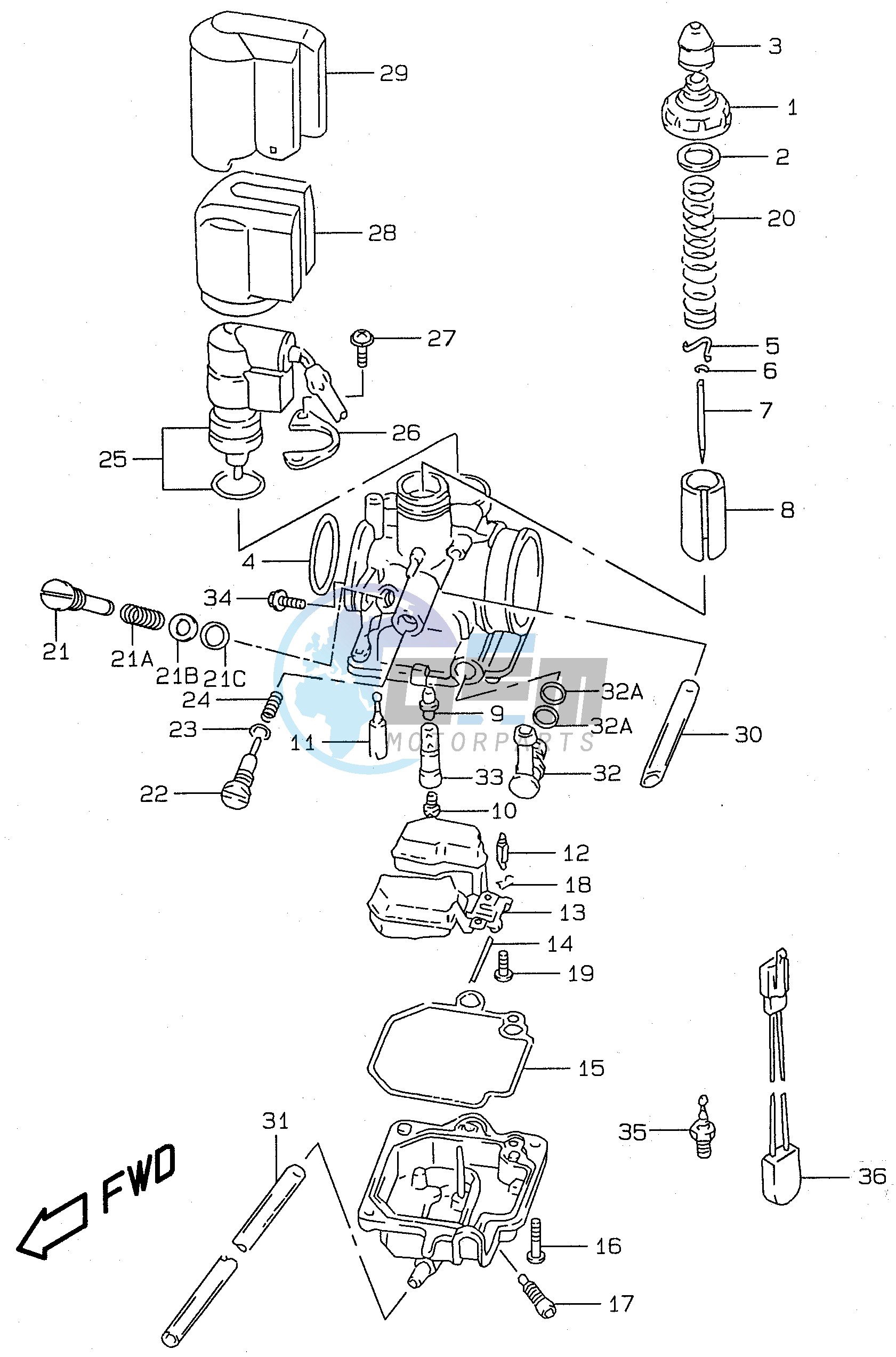 CARBURETOR (model AY50 V W X Y)