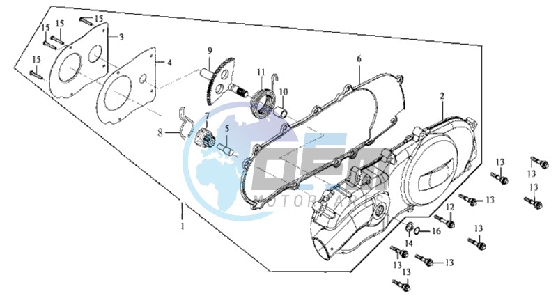 CRANKCASE COVER LEFT / KICKSTART AXLE