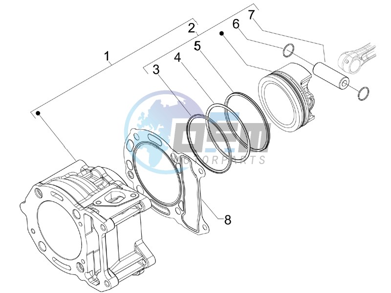 Cylinder-piston-wrist pin unit