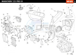 MARATHON-125-E4-PRO-REPLICA-SERIES-AUSTRIA-2018-MARATHON-125-E4-PRO-REPLICA-SERIES-YELLOW-BLACK drawing COMPLETE ENGINE - EXHAUST - FUEL TANK