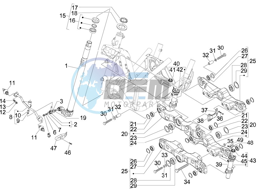 Fork steering tube - Steering bearing unit