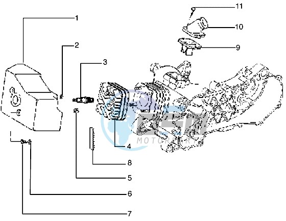 Cylinder head - Cooling hood - Inlet and induction pipe