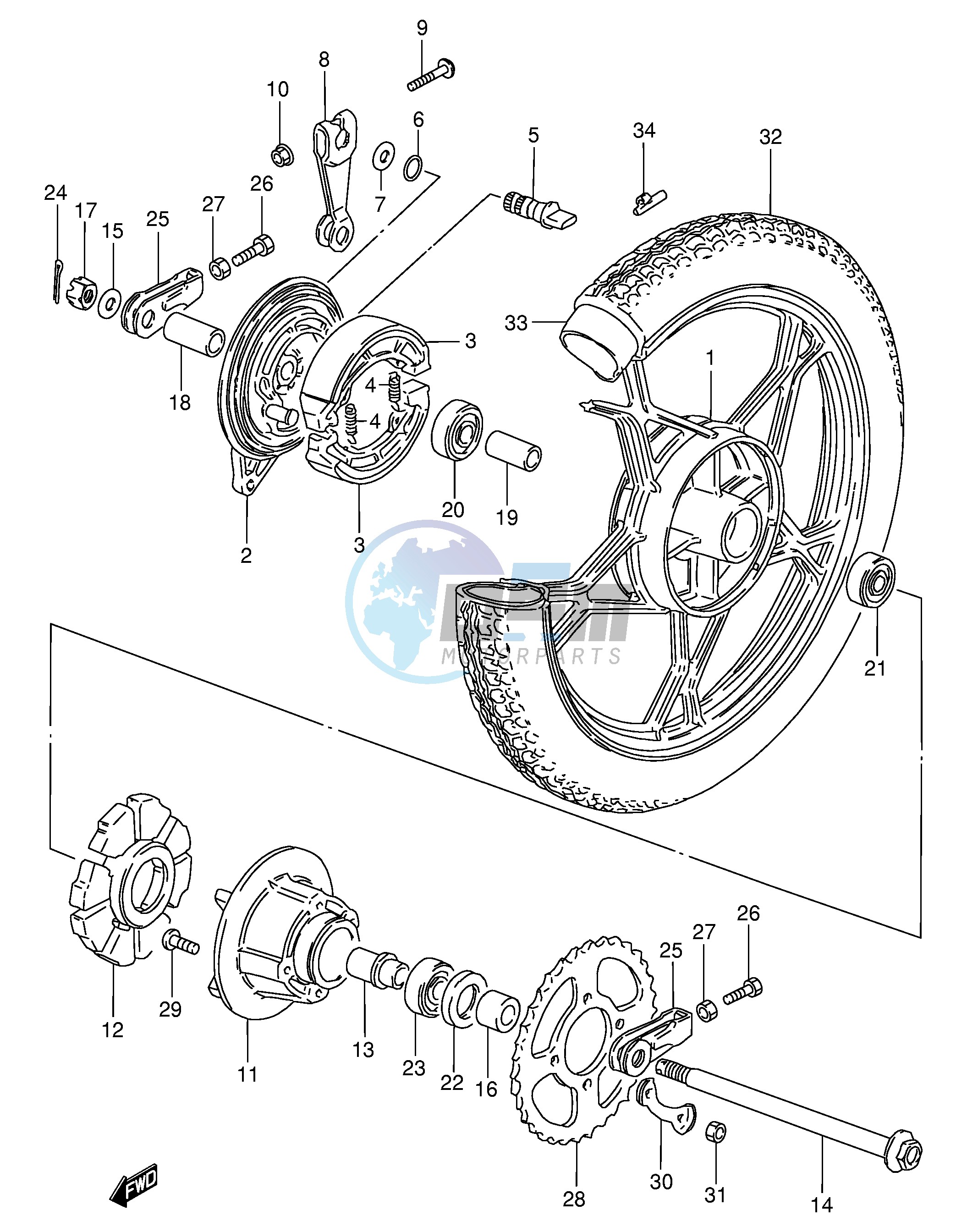 REAR WHEEL (SEE NOTE)