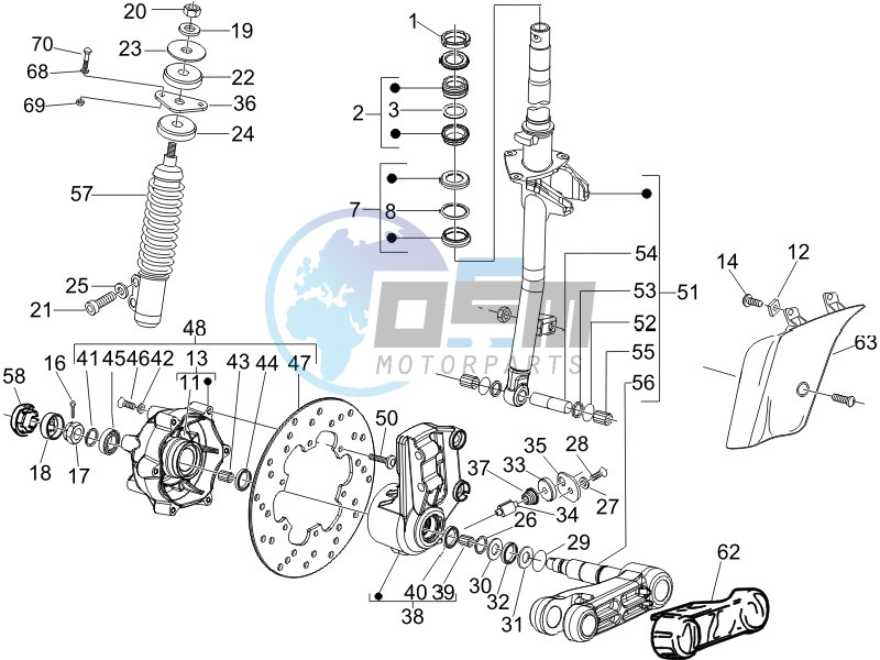 Fork - steering tube - Steering bearing unit