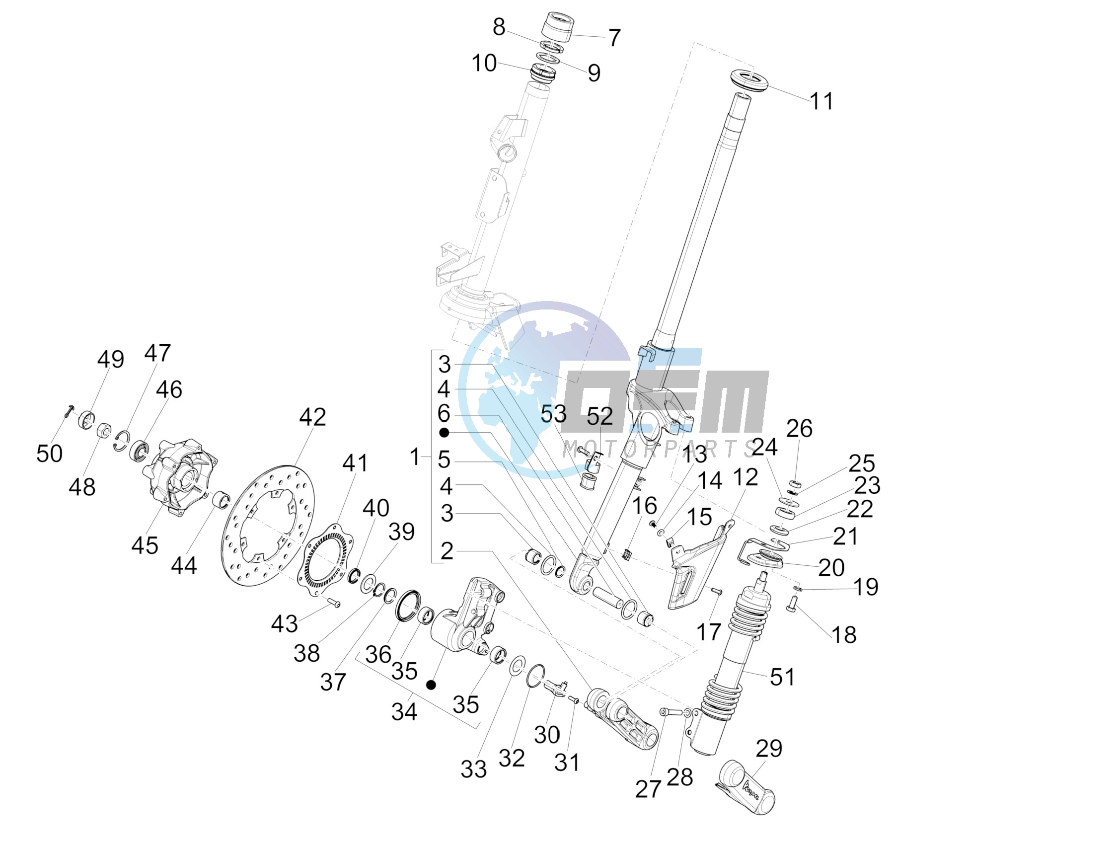 Fork/steering tube - Steering bearing unit