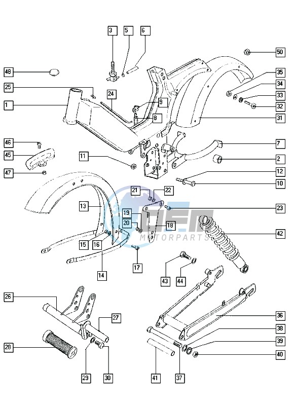 Frame-swinging arm-mudguards