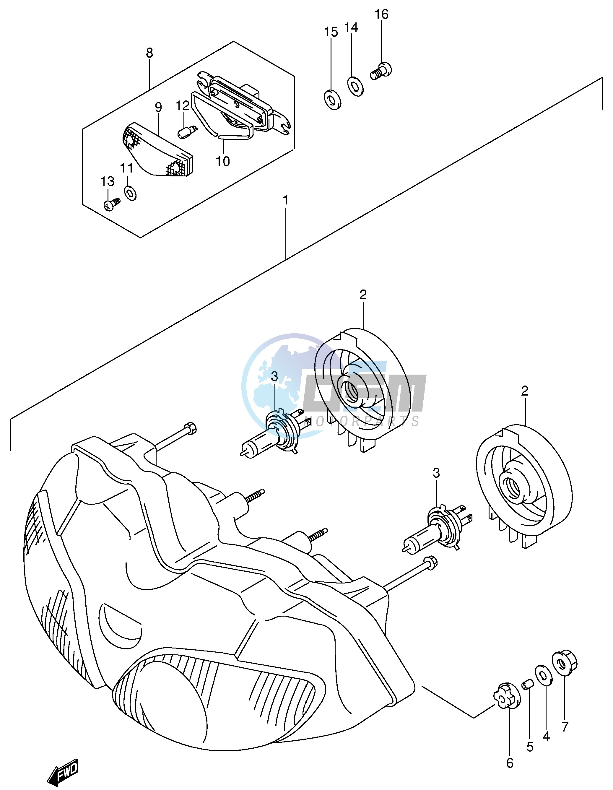 HEADLAMP (SV650SX SY SK1 SK2 E2,E24)