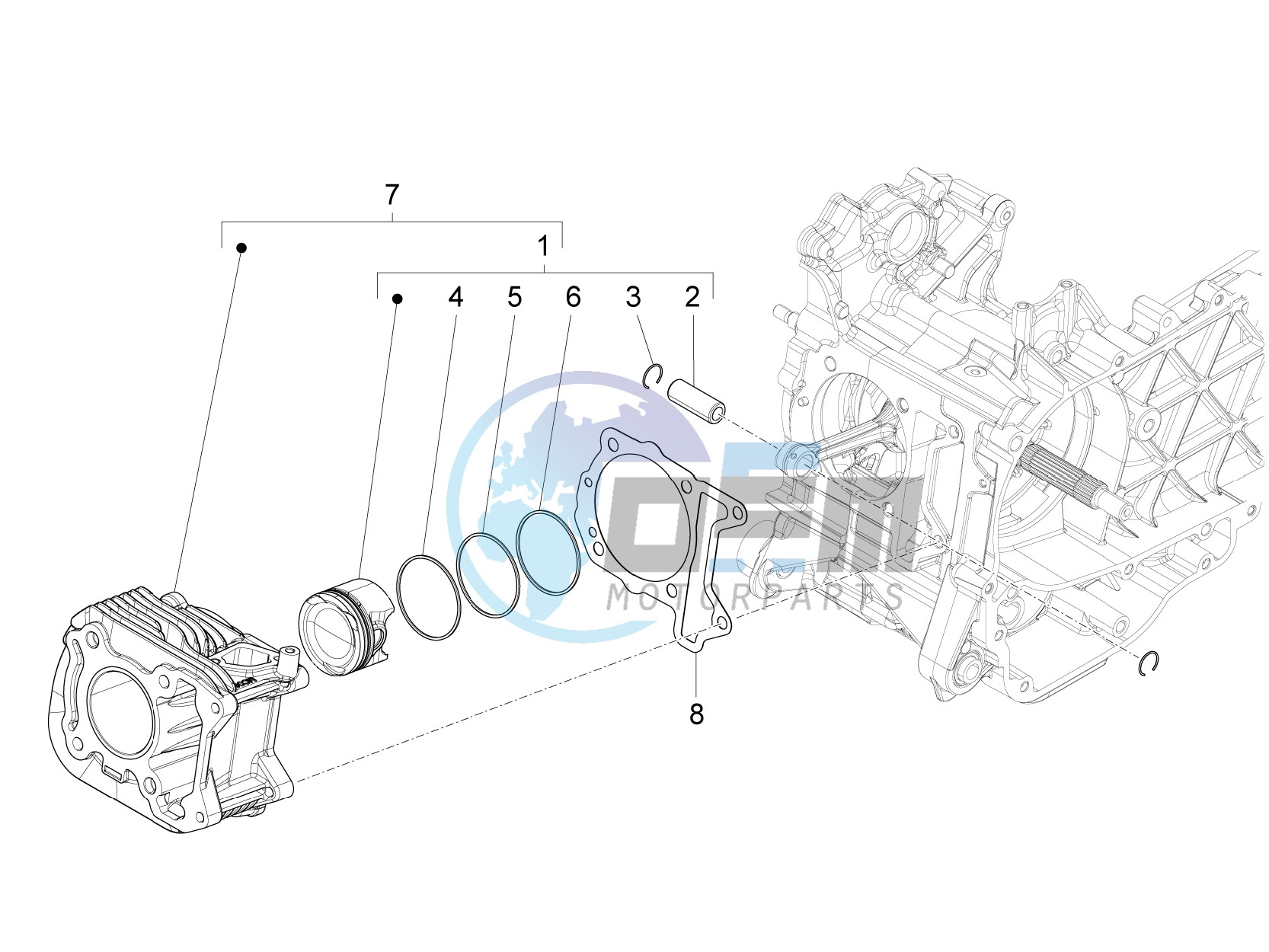 Cylinder-piston-wrist pin unit