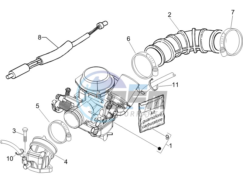 Carburettor, assembly - Union pipe